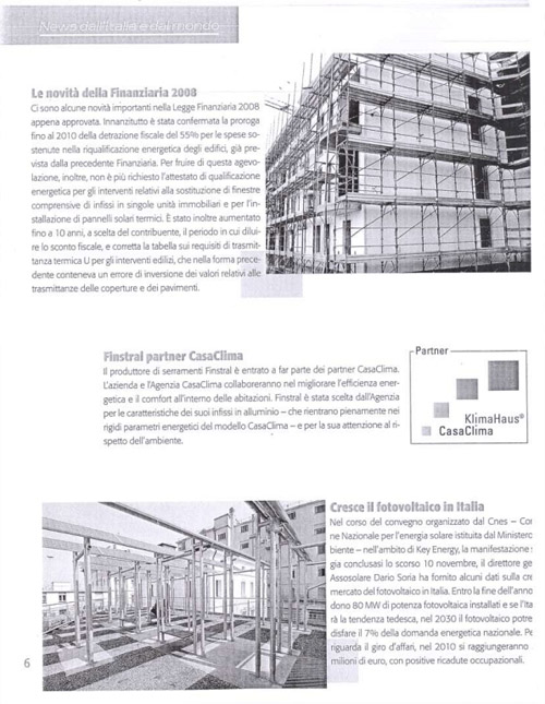 Novità dall’Italia e dal Mondo: finanziaria08, Finstral, Fotovoltaico